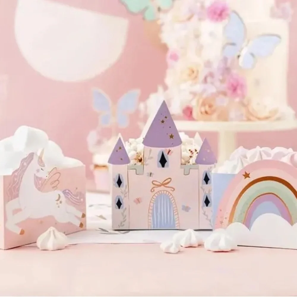 Castle, Unicorn, and Rainbow snack boxes